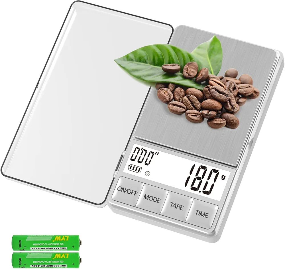 WEIGHTMAN Small Coffee Scale with Timer, Espresso Scale with Timer 1000 x 0.1g, Mini Food Scale Large Backlit LCD Display Stainless Steel, Digital Pocket Scale Grams and Ounces…