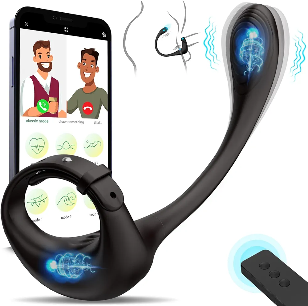 Sex Toys Vibrating Cock Ring - Adult Toys Adjustable Penis Ring Taint Stimulator with Mini Prostate Massager, APP Remote Control Anal Vibrator Ring Sex Toys for Men Erection Sex