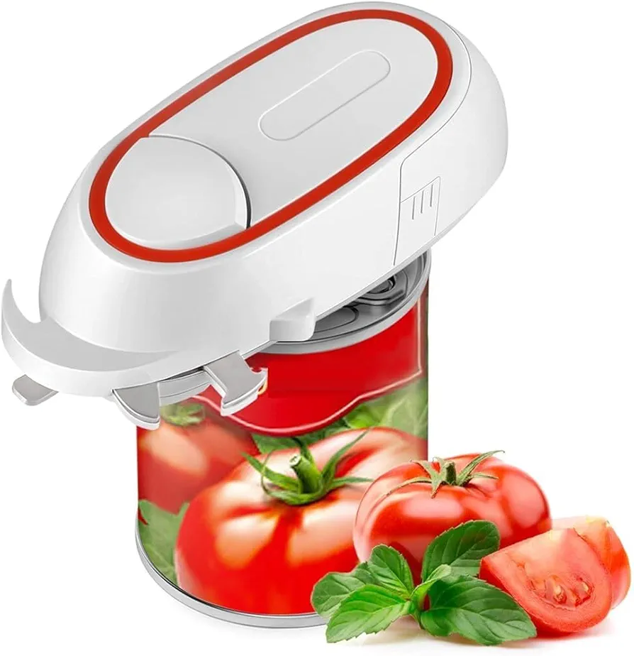 Electric Can Opener, One-Touch Automatic Can Opener Opens Almost All Can Sizes, Smooth Edge, Kitchen Utensils for Housewives, Seniors and Arthritis Sufferers, Best Gift for Women, Red & White