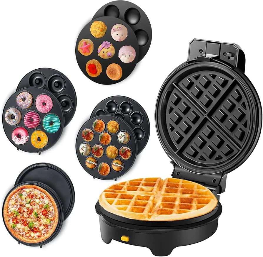 Mini Waffle Maker with 5 Removable Plates Donut Maker Pizza Pancakes Maker Takoyaki Pan Cupcake Maker muffin maker Multifunctional Family Food Surprise Gift