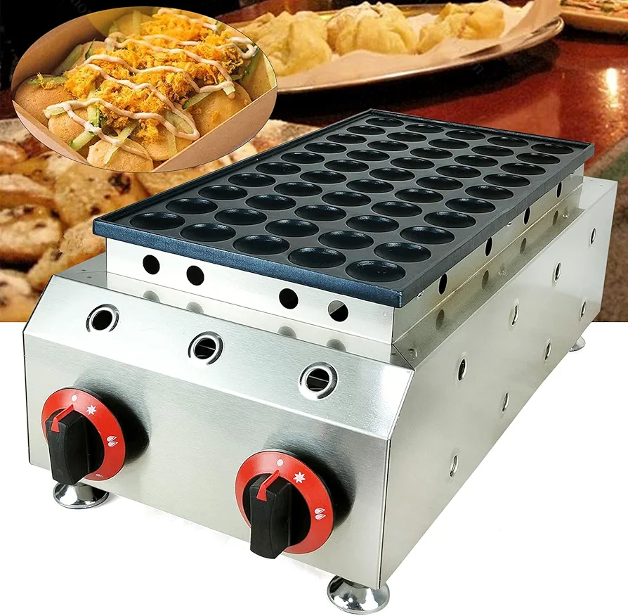 TBVECHI Pancake Maker, Commercial Nonstick LPG Gas 50pcs Mini Dutch Pancakes Maker Machine, 1.69" Mini Pancakes Waffle Maker for Home or Restaurants (12 x 22.63 x 8.85inch)