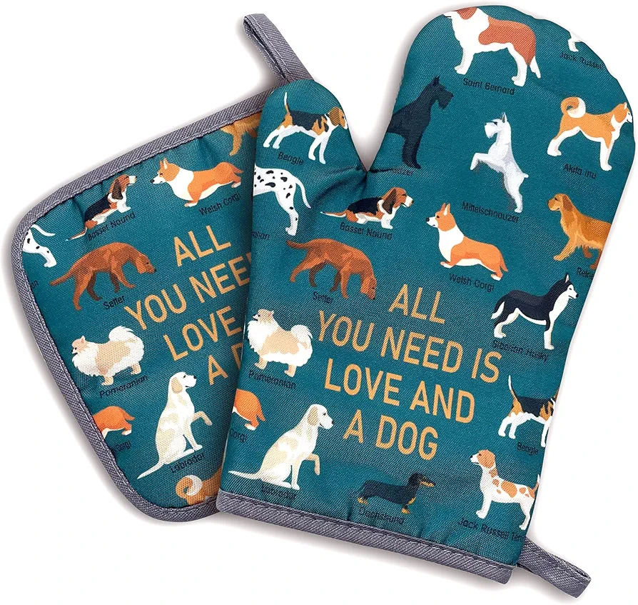All You Need is Love and A Dog，Oven Mitts and Pot Holders Sets of 2，Funny Oven Mitt，Friend Birthday Gift，Dog Lover Gift，Birthday Gift for Dog Owner，Dog Lover， Dog Mom