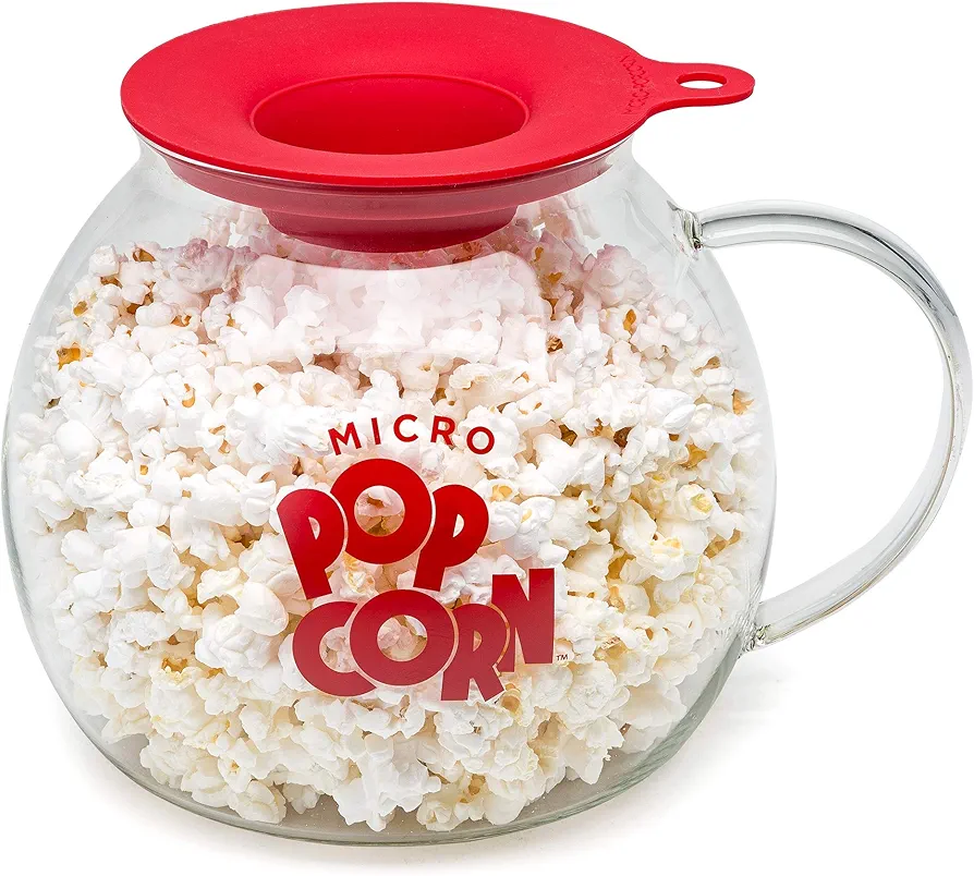 Ecolution Micro-Pop Popper, Glass Microwave Popcorn Maker with Dual Function Lid, 3 Qt
