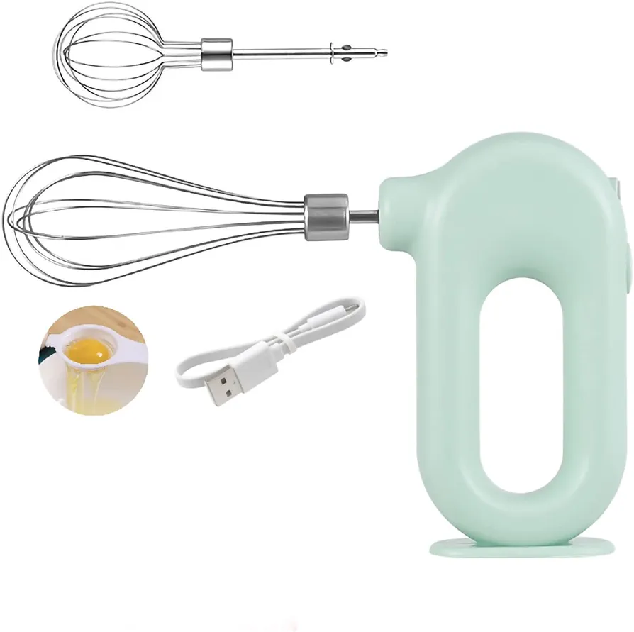Cordless Hand Mixer Electric Handheld Mini Egg Beater 4 Speed Adjustable Mini Hand Mixer Electric Mixer, USB Charing, 1500mAh(Green)