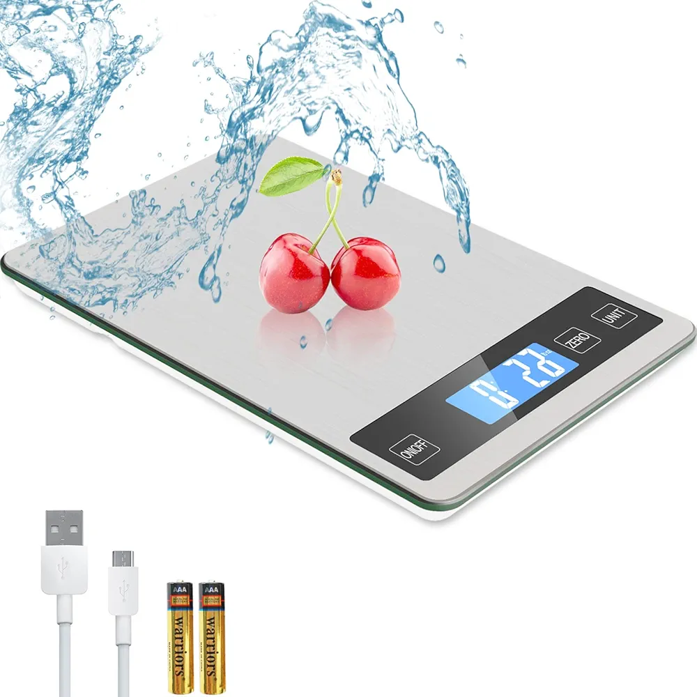 Food Scale,33lb/15kg Rechargeable Digital Kitchen Scale,1g/0.1oz Precise Graduation,Ounces and Grams for Weight Loss,Waterproof Stainless Steel and Tempered Glass Surface