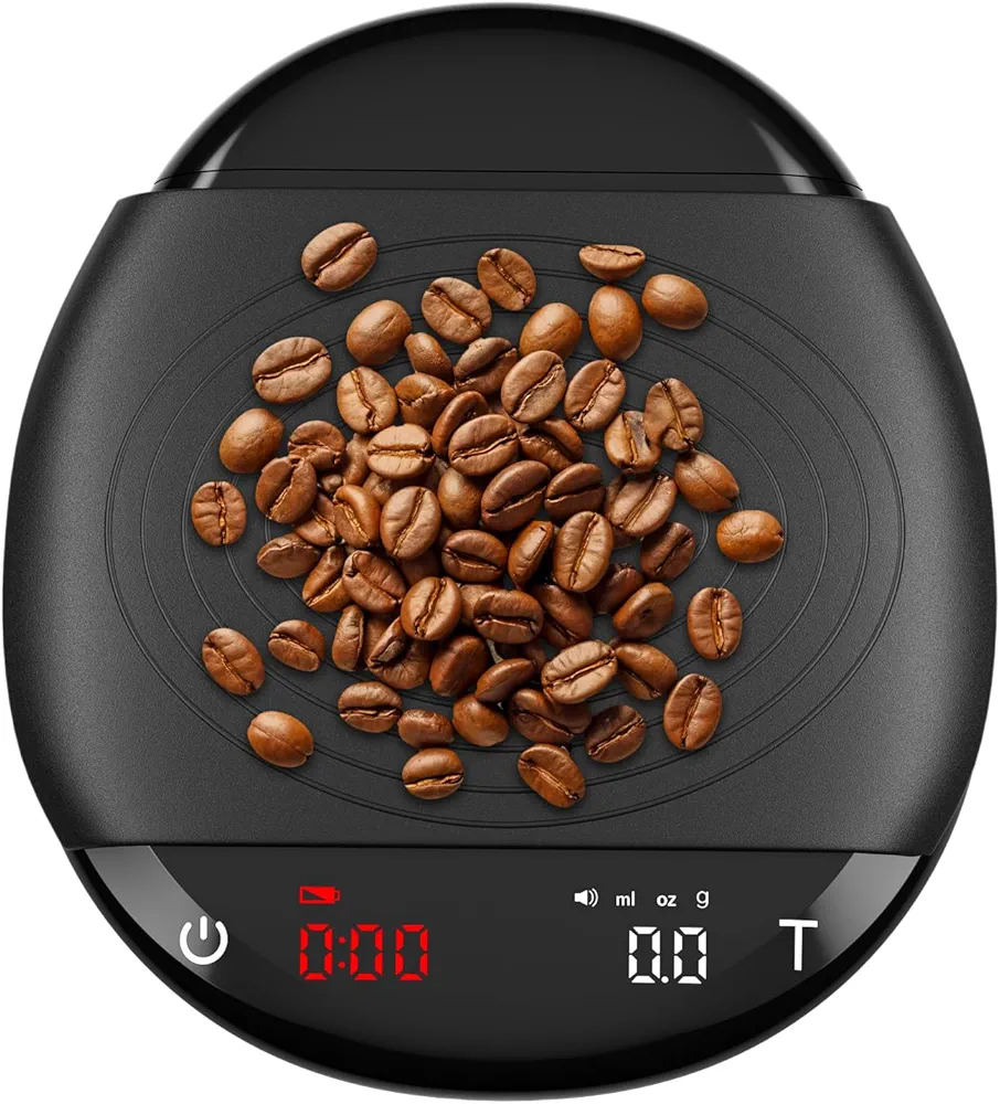 Digital Coffee Scale with Timer - Rechargeable Espresso Scale 2kg/0.1g High Precision Weighing in g oz ml Pour Over Coffee Portable Smart Scale for Kitchen Food Cooking Measuring Brown