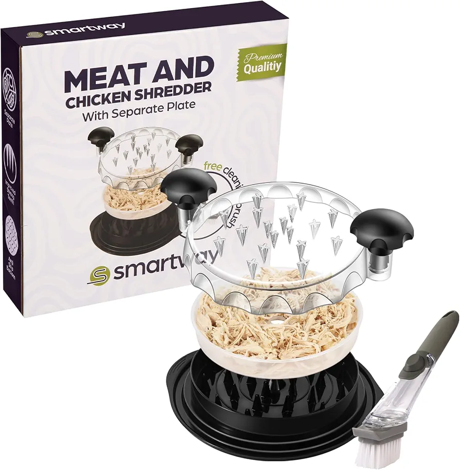Chicken Shredder – Separate Plate, Automatic Soap Dispenser Cleaning Brush, Anti-Slip – Large 9.8” Chicken Breast Meat Shredder, Chicken Shredder Tool Twist, Dishwasher Safe, BPA Free