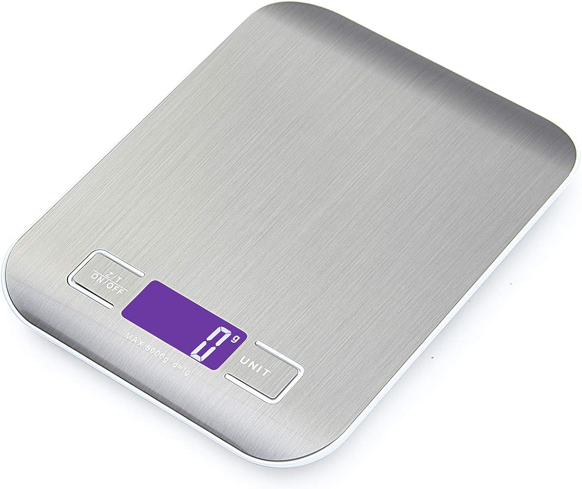 NMQLX Digital Kitchen Scale Rechargeable 11lb/5kg Food Scale with LCD Display for Cooking/Baking, 1g/0.1oz Precise Graduation, USB Charging