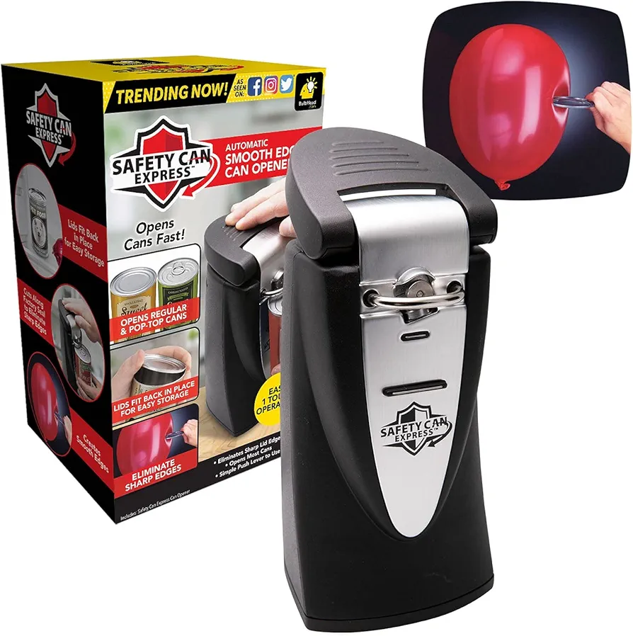 BulbHead 14636 Original Safety Express As Seen On TV Easy One-Touch Operation-Effortless Electric Can Opener, 9 Inch, Black