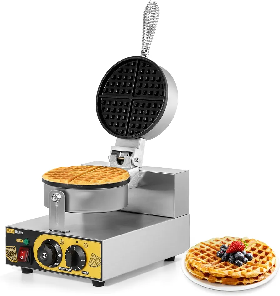 Dyna-Living Commercial Waffle Maker Restaurant, 1200W Professional Waffle Maker Commercial Waffle Iron Non-stick Classic Waffle Maker Machine Electric Waffle Bowl Maker Hotel Waffle Maker