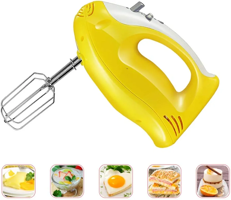 Heavy Duty Mini Small Electric Hand Mixer Whisk Egg Beater 5-Speed Kitchen Handheld Food Baking for Kitchen Baking Cake Mini Egg Cream Food Beater (Color : Yellow)