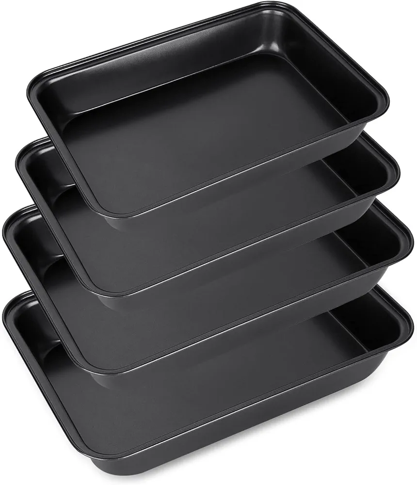 Baking Sheets Non Stick Set of 4, Cookie Sheets for Baking, Baking Trays for Oven, Nonstick Carbon Steel Toaster Oven Tray for Home Baking, Dishwasher Safe, 3 Size Bakeware Black