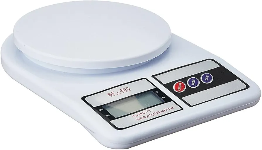 Electronic Digital Kitchen Scale Multi- Function- Tare Option- SF-400 LCD Display-Grams & Ounces (10000g/353oz) for Exact Measuring Cooking or Baking Ingredients (White/Plastic)