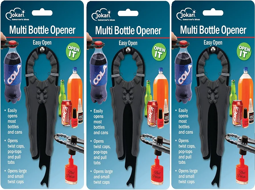 Multi Bottle Opener - Beer Bottle Opener, Beer Opener, Soda Can Opener Manual, Jar Opener, Nail Polish Opener - Multiopener For Bottles, Jars, Cans, Good For Arthritis or Weak Hands (3 Pack)