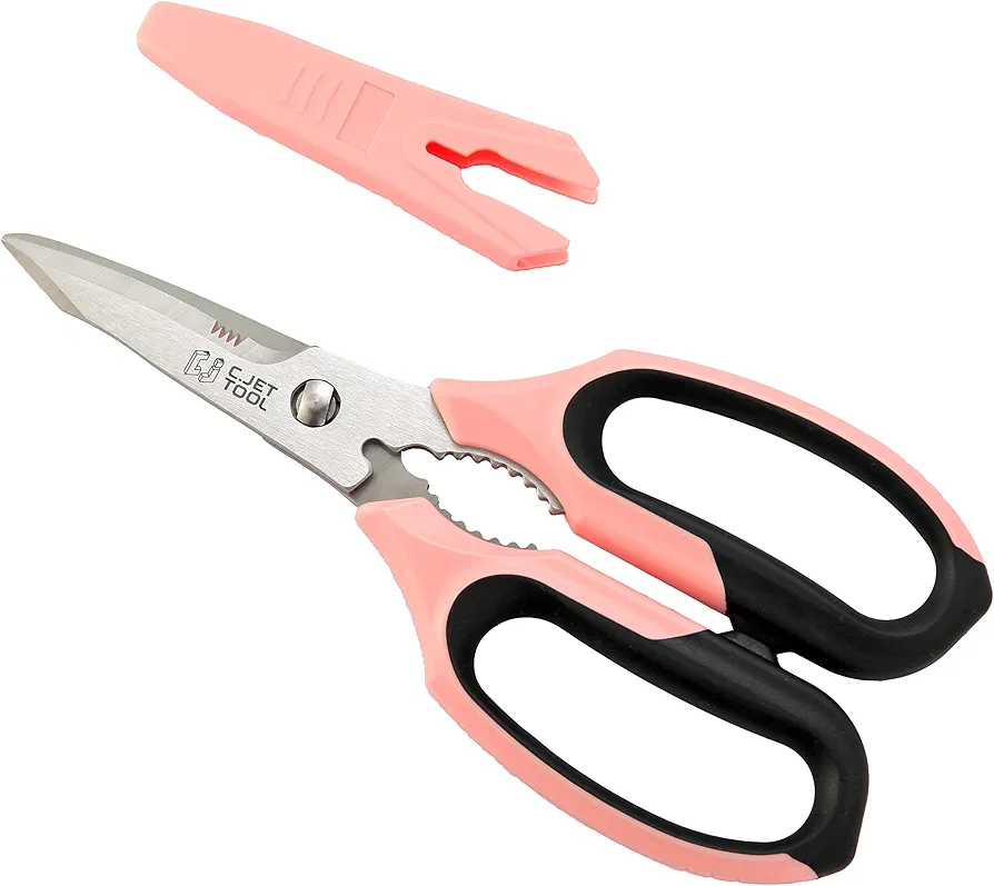 8" Scissors All purpose heavy duty, Multipurpose Utility Scissors for Cardboard, Carpet, Plastic and Rope. All Purpose Heavy Duty Kitchen Scissors to Cut Meat and Poultry, Pink