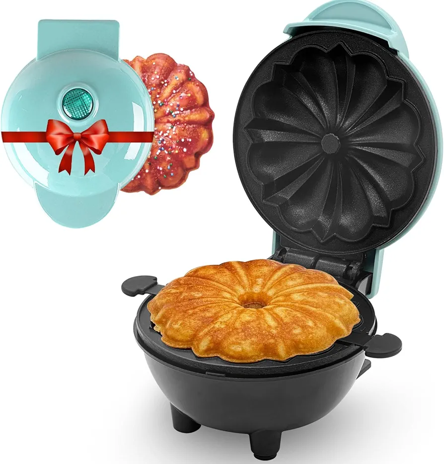 Mini Cake Maker, Cake-Shaped Design Waffle Iron,Non-Stick Griddle/Double-sided Heating for Cake,Portable Pancake Maker Machine for Kid,Easy to Clean,Perfect for Make Chocolate Cake (Aqua)