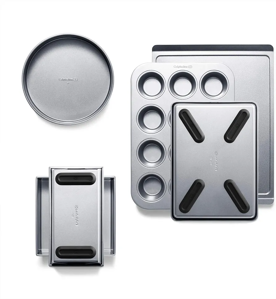 Calphalon Nonstick Bakeware Set, 6-Piece Set Includes Cookie Sheet, Cake, Brownie, Loaf, and Muffin Pans, Dishwasher Safe, Silver