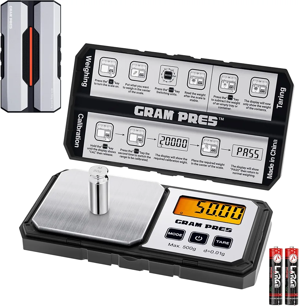 Digital Pocket Gram Scale 500g x 0.01g Accuracy, Small High Precision Portable Scale Digital Weight Grams and Oz for Jewelry,Diamond，Arrows, Powders and Medicine,with 50g Cal Weights