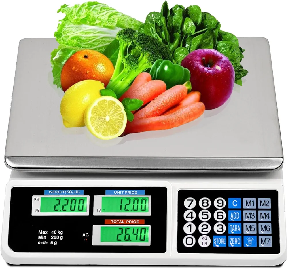 Digital Weight Price Scale Electronic Price Computing Scale LCD Digital Commercial Retail Food Meat Weight Scales, Upgraded Version (88LB)
