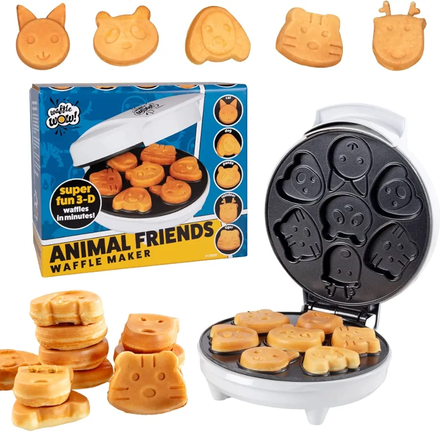 CucinaPro Animal Mini Waffle Maker- Make 7 Different Shaped Pancakes- Includes a Cat Dog Reindeer & More- Electric Nonstick Waffler Iron, Pan Cake Cooker Baker, Fun Holiday Xmas Breakfast