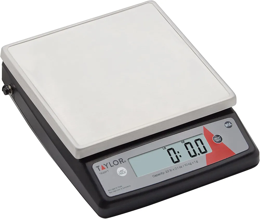 Taylor TE22FT 22-Pound Digital Portion Control Scale, Food Scale for Precise Weight Measuring and Portion Control, Tare and Hold Function, NSF, Stainless Steel Platform