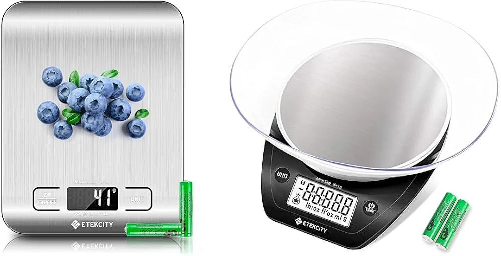 Etekcity 11lb Digital Kitchen Food Scales, 304 Stainless Steel with Removable Bowls and LCD Display