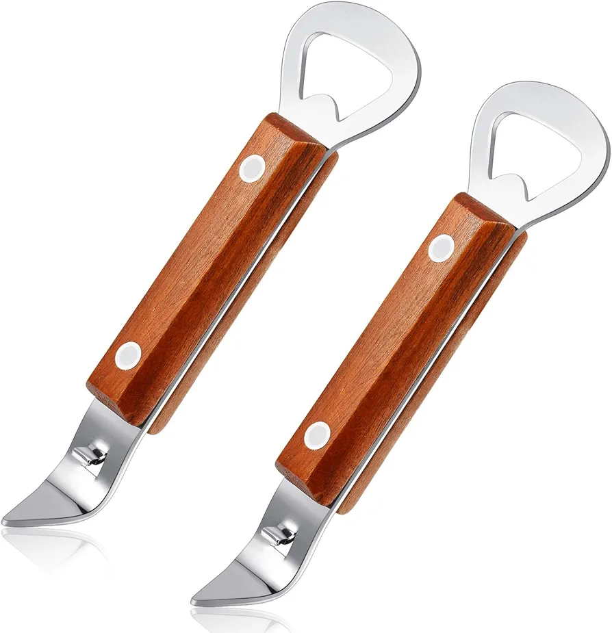 Bottle Punch Can Opener Stainless Steel Beer Bottle Opener Punch Bottle Opener with Wood Handle for Manual Bottles Cans (2, Wood Color)