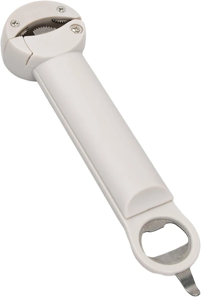 3 in 1 Manual Jar Opener Multifunction Beer Bottle Opener Box Kitchen Tool Magnetic Lid Opener for Elderly Women (White)