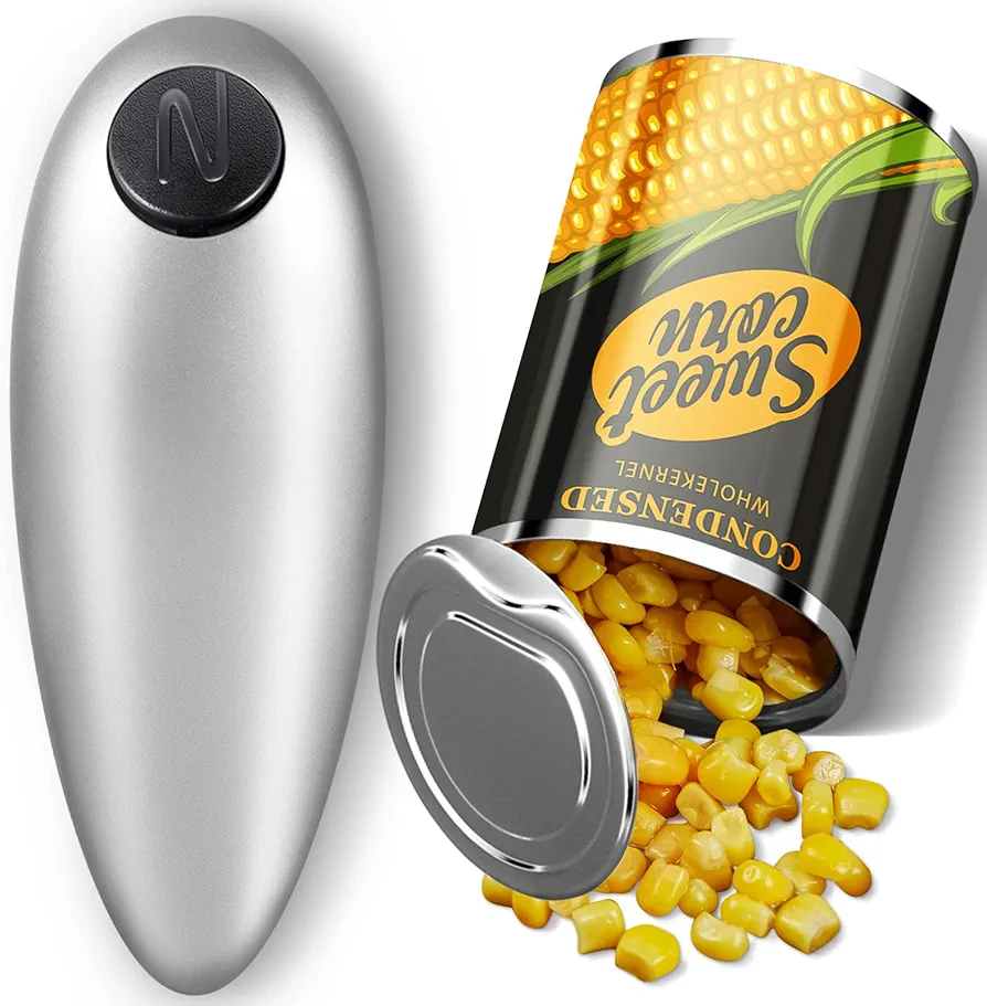 Battery Operated Electric Can Opener Automatic Opens Most of Cans,Handheld Can Opener Smooth Edge,One Touch Switch and Food-Safe,Kitchen Gifts for Arthritis and Seniors, Sliver