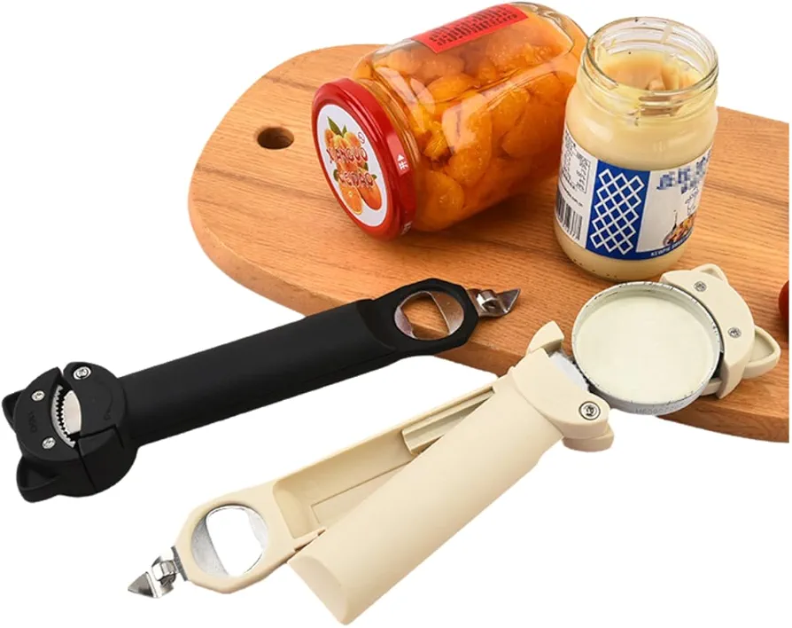 Magnetic can opener Japanese retractable bottle opener Household multi-function cap opener labor-saving non-slip manual cap opener, 2 pieces (white)