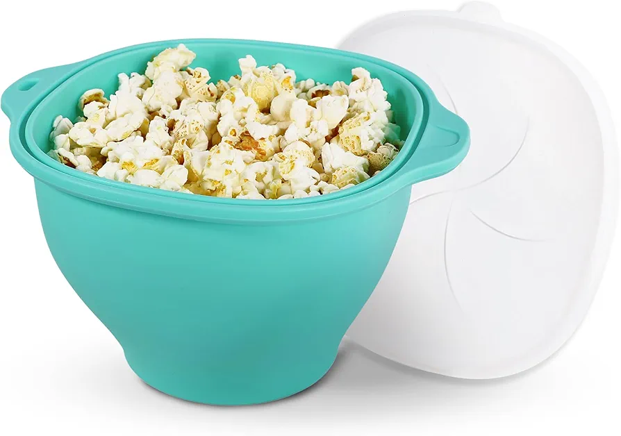 Silicone Popcorn Popper Microwave Food Grade Collapsible Buckets Reusable Mixing Bowl Packets Container Accessories,Air Popcorn Corn Maker Movie Theater For Home(Blue-Green)