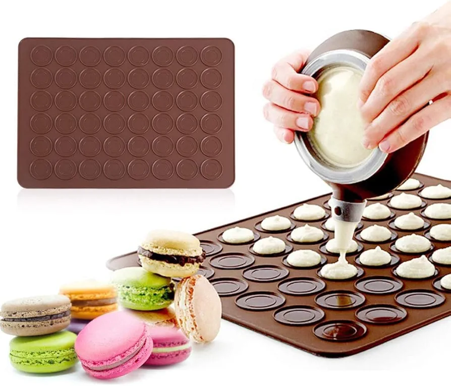 Macaron Silicone Mat, 48 Capacity Silicone Sheet Mat Baking Cookies Pastry DIY Bakeware Decorating Tools for 1.5" Macarons Making, 15.4 x 11.2inch (not include decorating pot)