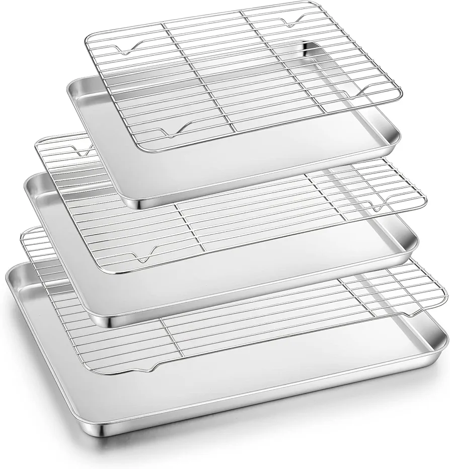 TeamFar Baking Sheet and Cooling Rack Set (3 Pans + 3 Racks), Stainless Steel Cookie Sheet with Roasting Racks for Cooking/Cooling, Healthy & Dishwasher Safe, Sturdy & Long Lasting