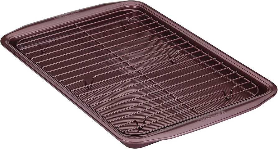 Circulon Nonstick Bakeware Set, Nonstick Cookie Sheet / Baking Sheet with Cooling Rack - 2 Piece, Merlot Red