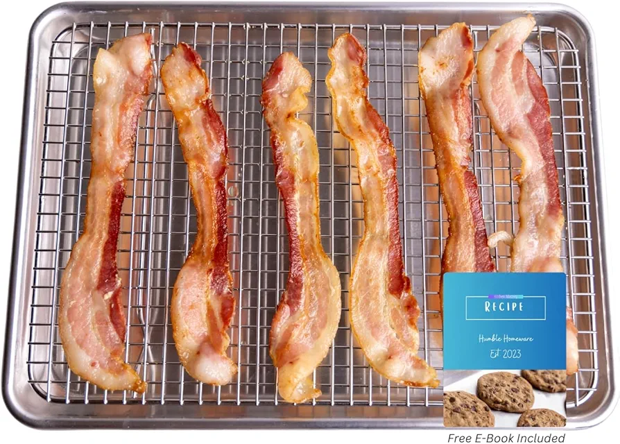 1/4 Stainless Steel Baking Sheet with Stainless Steel Rack Set, Simple And Easy To Use Cooling Rack, Dishwasher Safe Set, Quarter Sheet Pan with Wire Rack
