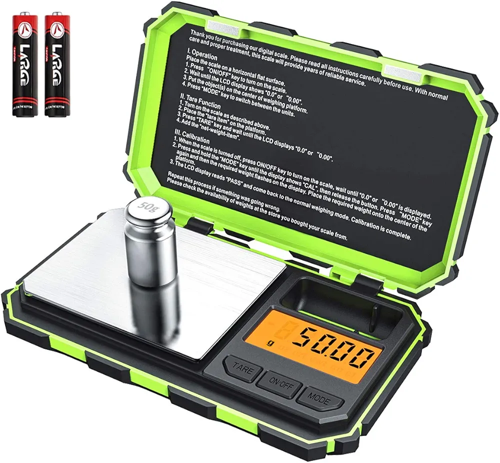 AMIR Digital Mini Scale, 200g /0.01g Pocket Scale, 50g Calibration Weight, Electronic Smart Scale, 6 Units, LCD Backlit Display, Tare, Auto Off, Stainless Steel (Battery Included)