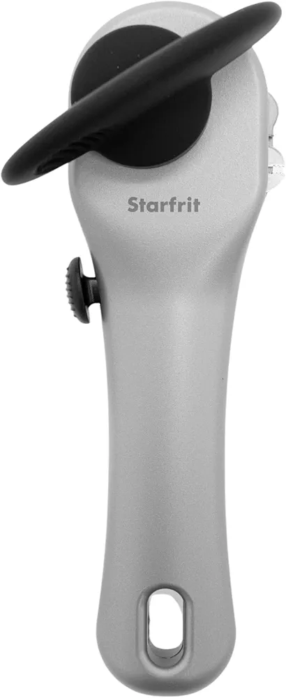 Starfrit Securimax Auto Can Opener - Patented Safe Edge Technology with Lid Lifter - Leaves No Sharp Edges on Lid & Can - Heavy Duty Non-Slip Knob - Grey
