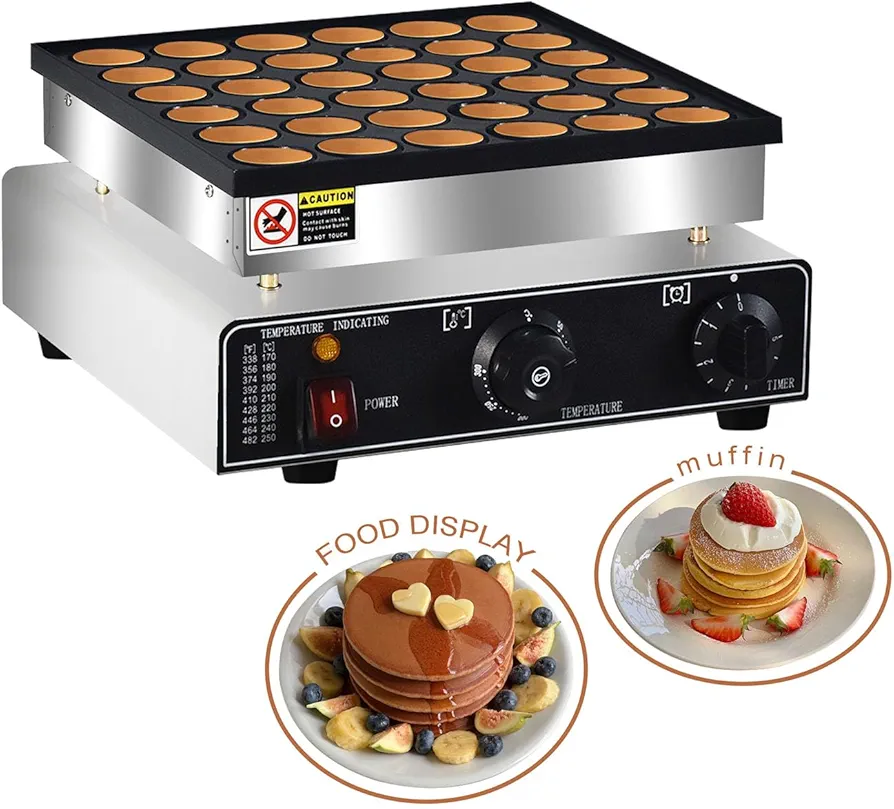 110V Commercial Mini Dutch Pancake Maker ，36PCS Dutch Pancake Baker Machine ，Nonstick Dorayaki Maker,Dutch Poffertjes Grill,Stainless Steel, Breakfast，Snacks, Desserts, Restaurants, Cafes