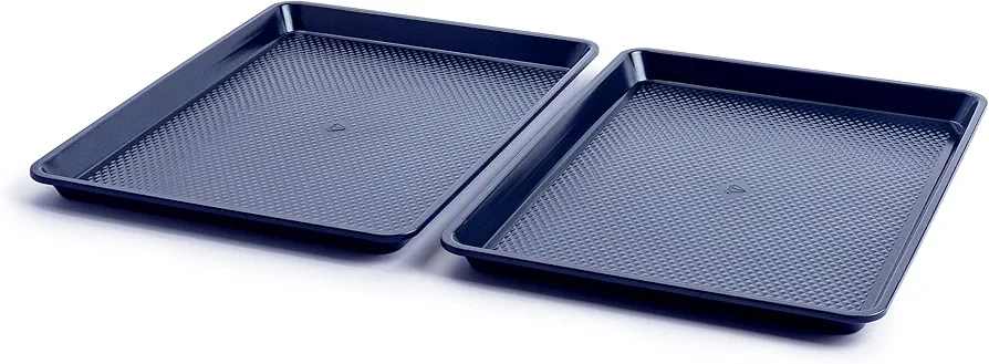 Blue Diamond 2-Piece 12” x 13” Half Baking Sheet Set, Non-Toxic PFAS & PFOA-Free Diamond Infused Ceramic Nonstick, Oven & Freezer Safe, Dishwasher Safe, Even Heating, Metal Utensil Safe, Blue