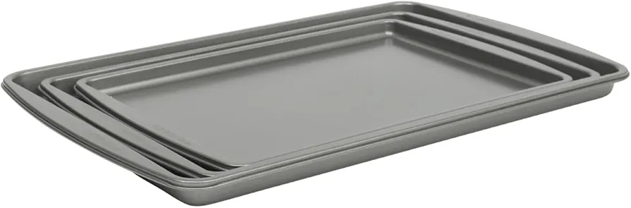 Gibson Home 3 Piece Carbon Steel Nonstick Kitchen Baking Pans/Cookie Sheet Bakeware Set, Premium PFA Nonstick Material