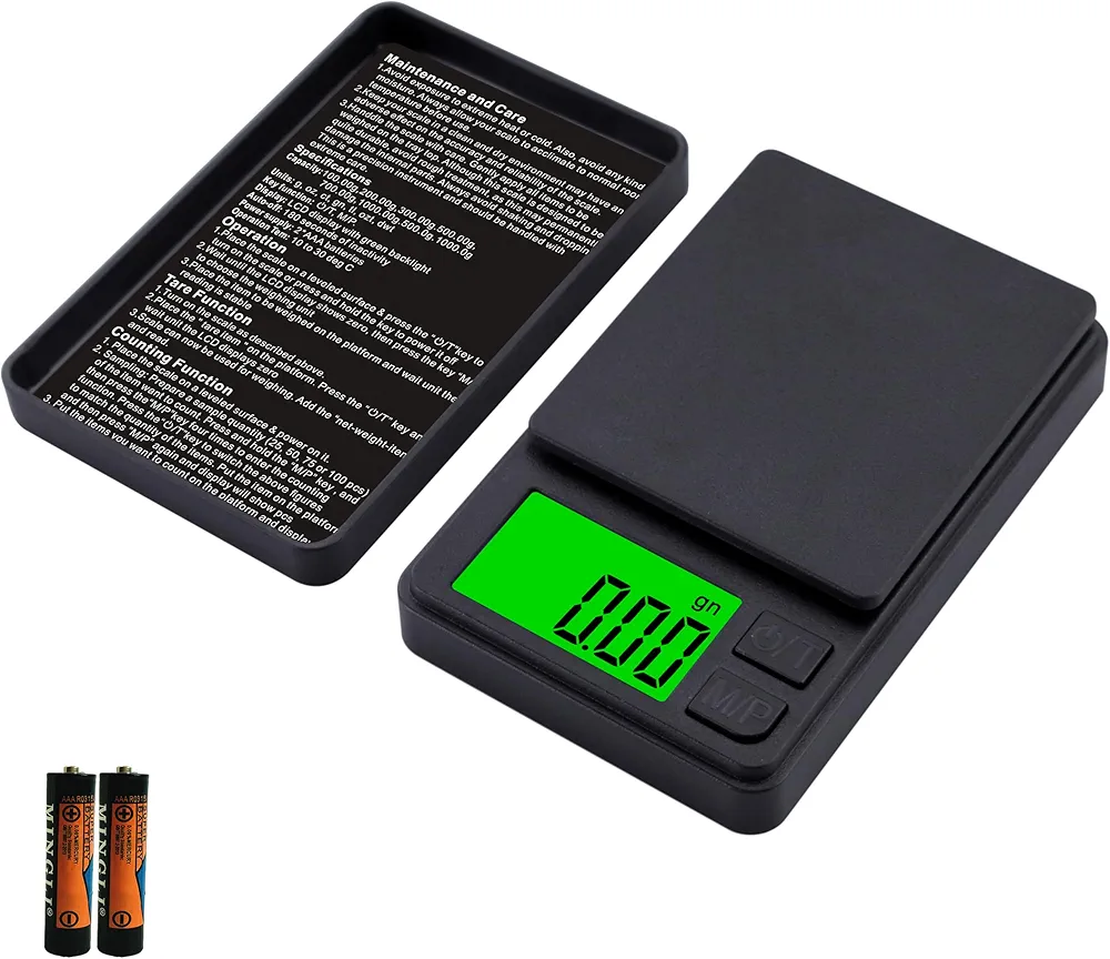 Digital Pocket Scale 1000g x 0.01g Weigh Gram Scale, Mini Scale, Digital Grams Scale, Food Scale, Jewelry Scale, Kitchen Scale with Backlit LCD, 7 Units Tare, Battery Included, Black