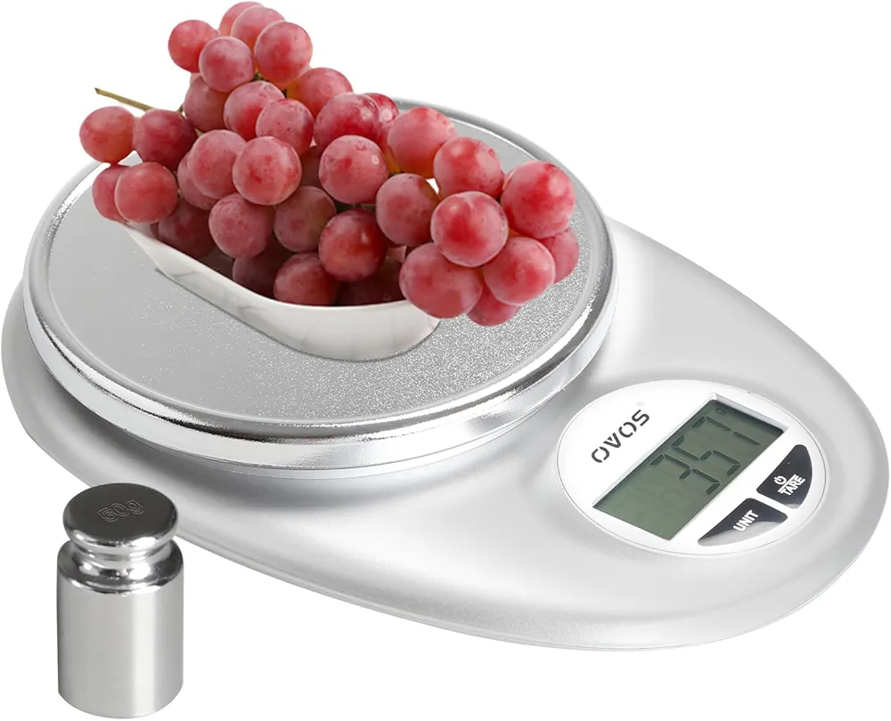 OVOS Digital Food Scale Multi-Functional Kitchen Grams and Ounce Scale for Weight Loss, Baking, Cooking, and Meal Prep, LCD Display, 4 Units with Tare Function