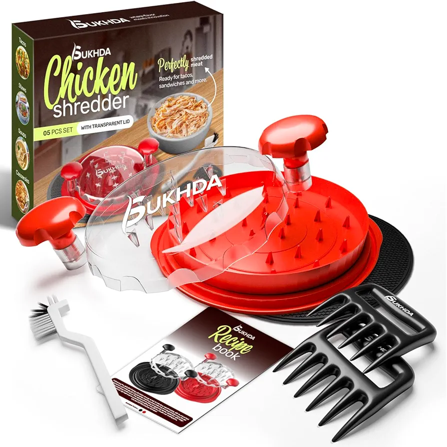Chicken Shredder Tool Twist, Pro Chicken Breast Shredder Grinder Machine with Cleaning Brush, Base Mat, and Meat Claws | Non-Slip Meat Shredder with Heat Resistant and BPA Free
