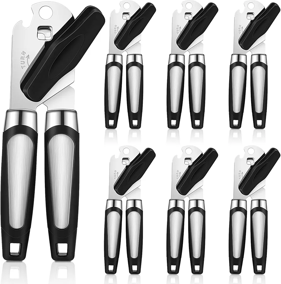 Gisafai 6 Pcs Can Opener Manual Hand Held Can Opener Smooth Edge Can Opener Soft Grip Heavy Duty Handheld Lid Opener Easy Turn Knob Rust Proof Multifunction Kitchen Accessories Kitchen Gadgets, Black
