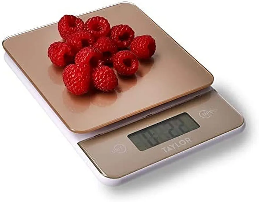 Taylor Glass Digital Kitchen Scale, Compact Food Scale, Highly Accurate Digital Food Scale, Weights 5kg, Copper and Glass, Gift Boxed
