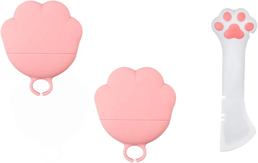 Can Lid and Manual Can Opener for Pet Food, Cute Claw Can Lids for Dog Food, Universal Silicone Can Covers, Multi-function Can Opener for Cat Wet Food, One Opener +Two Lids, Pink, Mooipur