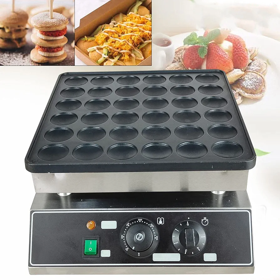 36Pcs Mini Waffles Pans - 1000W Mini Pancakes and Mini Waffles Maker Stainless Steel Heart-Shaped Holes Perfect for Home Bakeries Cafes Restaurants Hotel