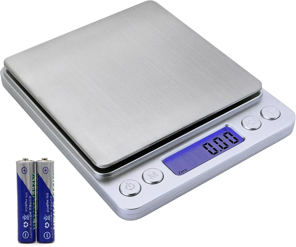 Gram Scale,Capacity 500g Accuracy 0.01g Mini Food Scales Digital Weight Grams and Oz,Small Kitchen Scale High Precision for Espresso,Baking,Jewelry,Soap Making,Silver(Batteries Included)