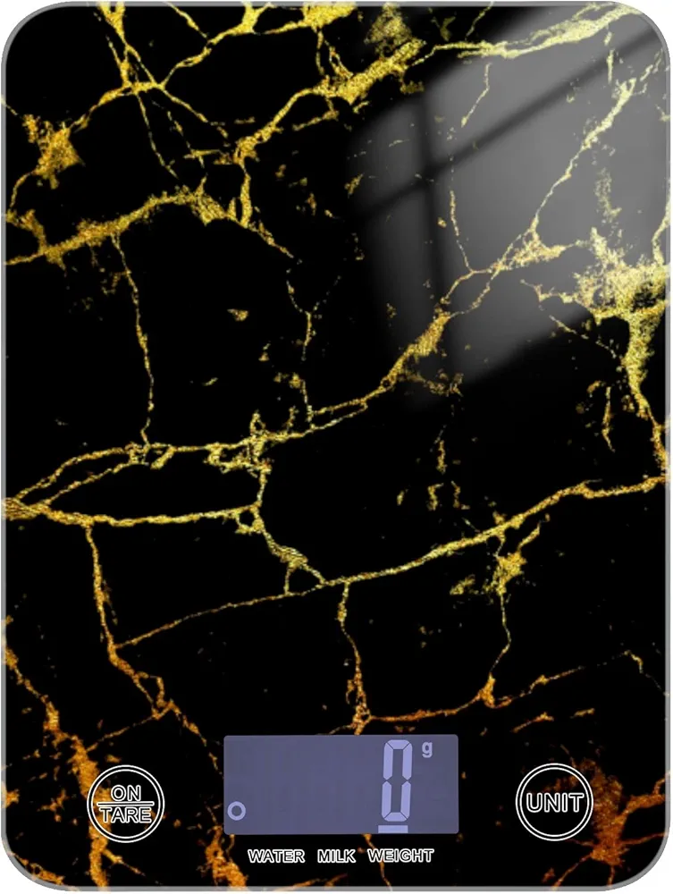 ALAZA Black Marble with Gold Geometric Food Scale Kitchen Scales Digital Weight Ounces and Grams, 5g/0.18 oz - 5kg/11LB
