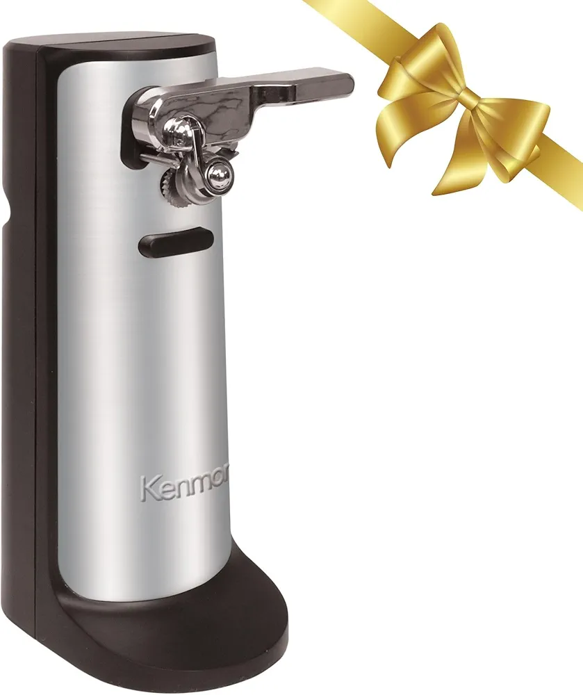 Kenmore 3 in 1 Electric Can Opener Hands Free One Touch Built In Knife Sharpener Bottle Opener Auto Shut Off Easy Clean Cord Storage Silver Stainless Steel